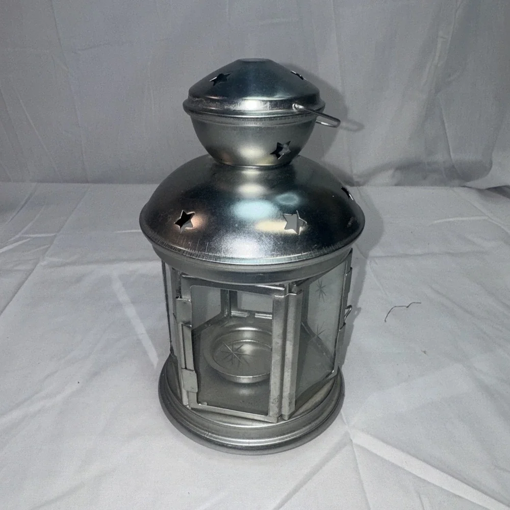 IKEA Tea Light Candle Holder Lantern Glass Panels Star Pattern